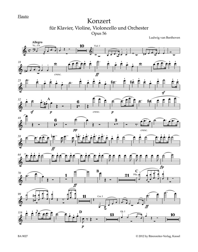 Concerto for Pianoforte, Violin, Violoncello and Orchestra C major op. 56 "Triple Concerto" [set of winds]