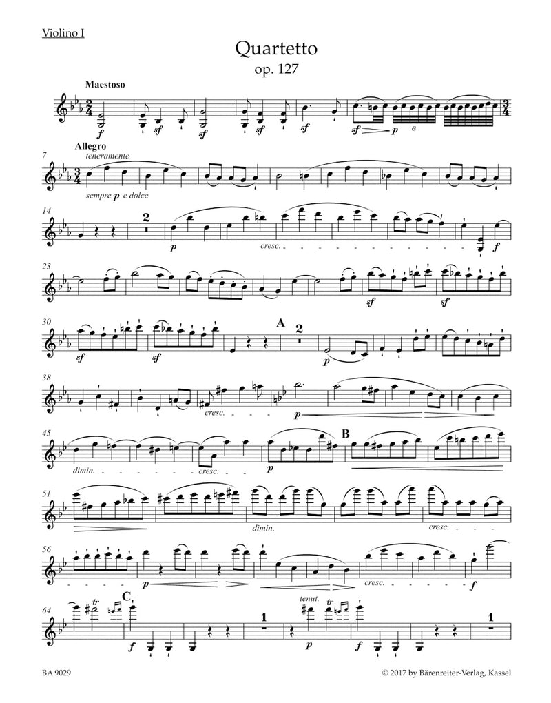 String Quartet in E-flat major op. 127 [set of parts]