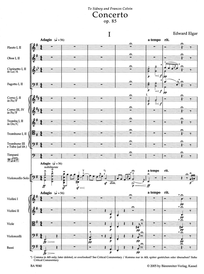 Concerto for Violoncello and Orchestra E minor op. 85 [score]