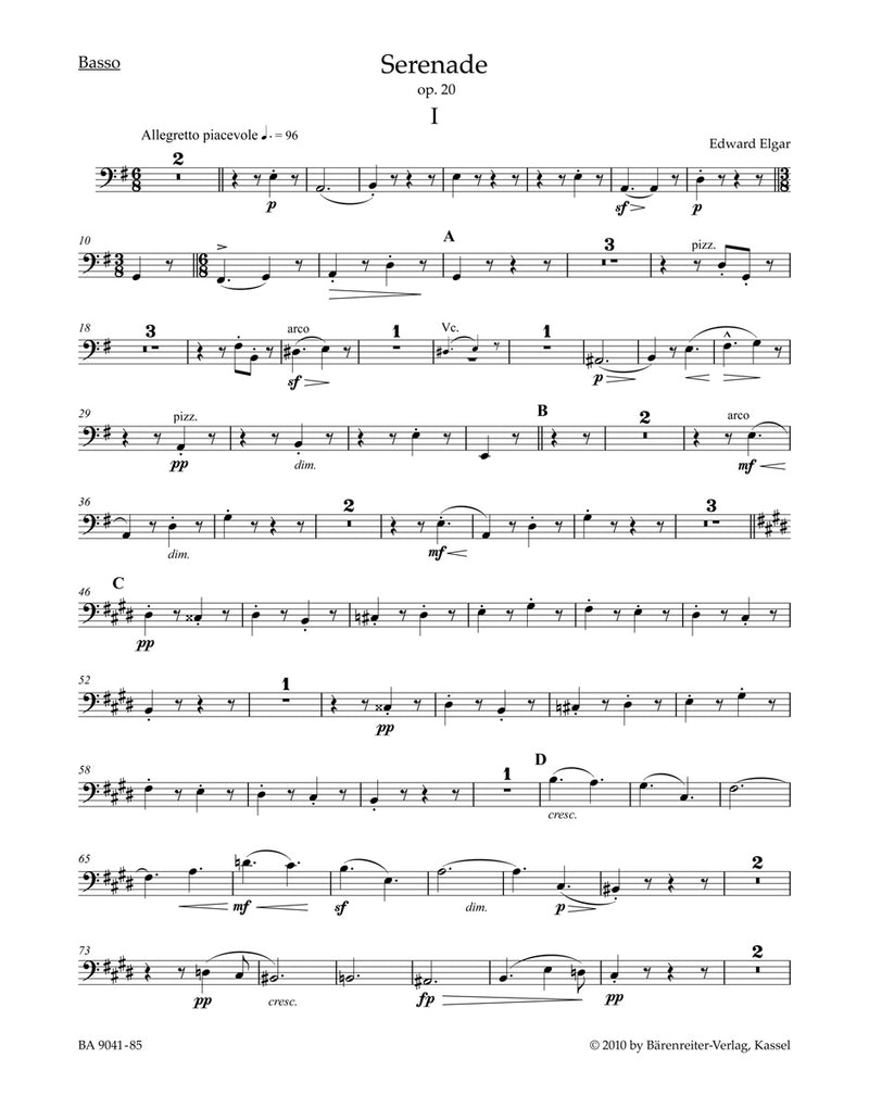 Serenade for Strings op. 20 [Basso part]