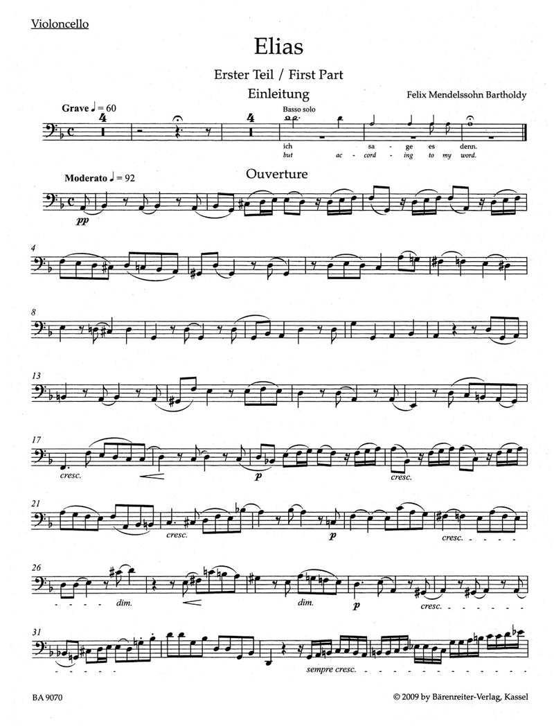 Elijah op. 70 [cello part]