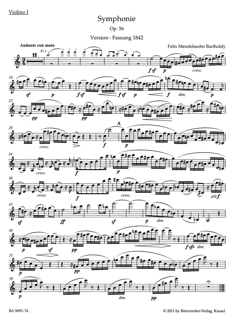 Symphony A minor op. 56 "Scottish" (1842-1843) [violin 1 part]
