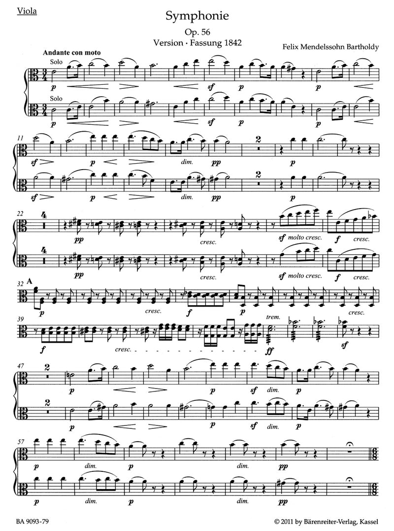 Symphony A minor op. 56 "Scottish" (1842-1843) [viola part]