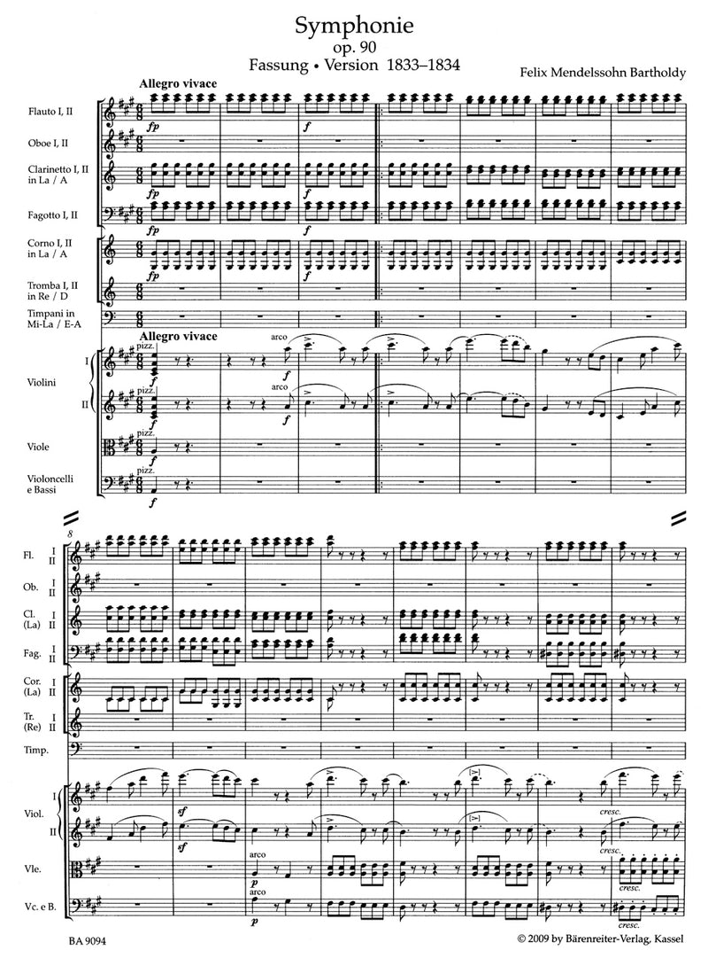 Symphony A major op. 90 "Italian" (1833-1834) [score]