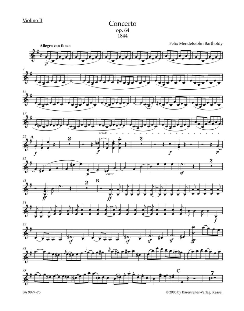 Concerto for Violin and Orchestra in E minor op. 64 [violin 2 part]