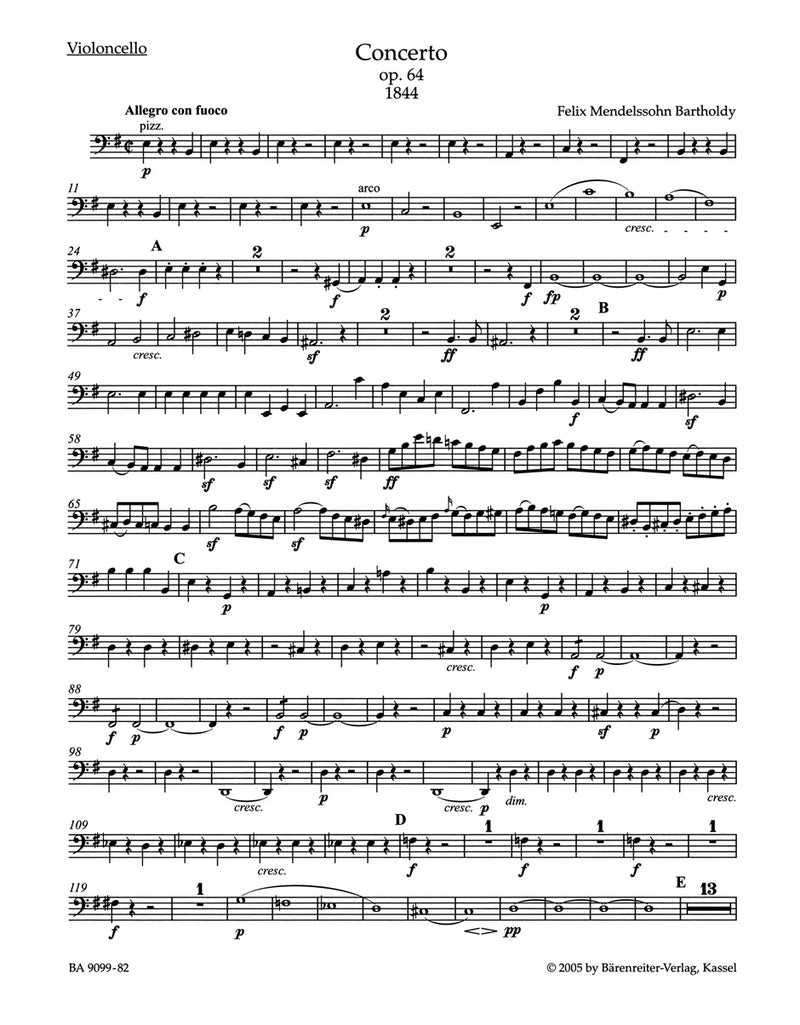 Concerto for Violin and Orchestra in E minor op. 64 [cello part]