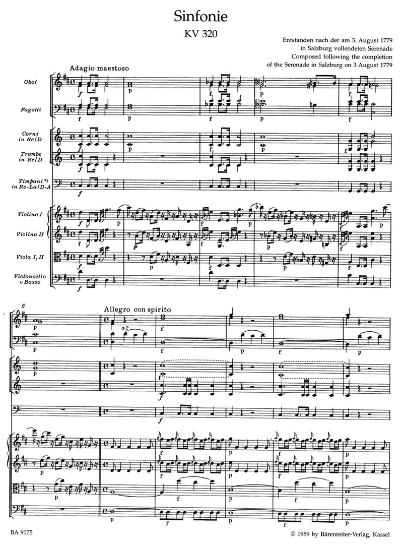 Symphony D major (based on Serenade K. 320) [score]
