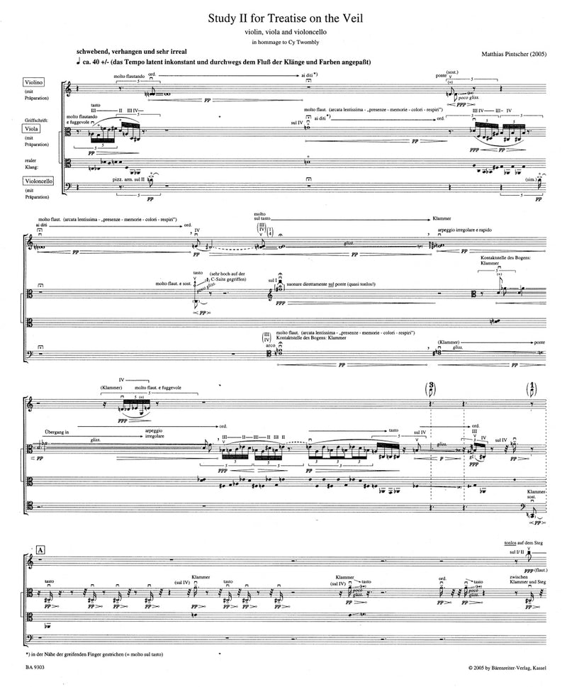Study II for Treatise on the Veil for violin, viola and Violoncello (2005)