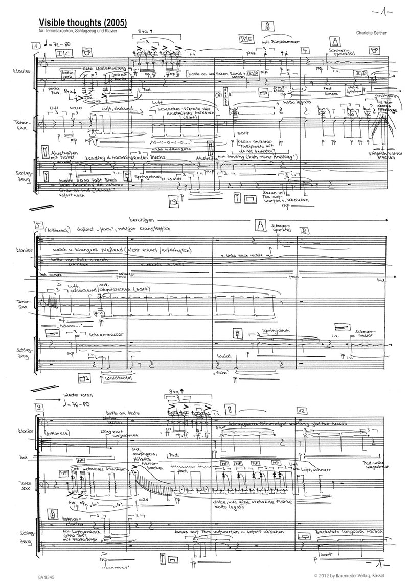 Visible thoughts for tenor saxophone, percussion and Piano (2005)