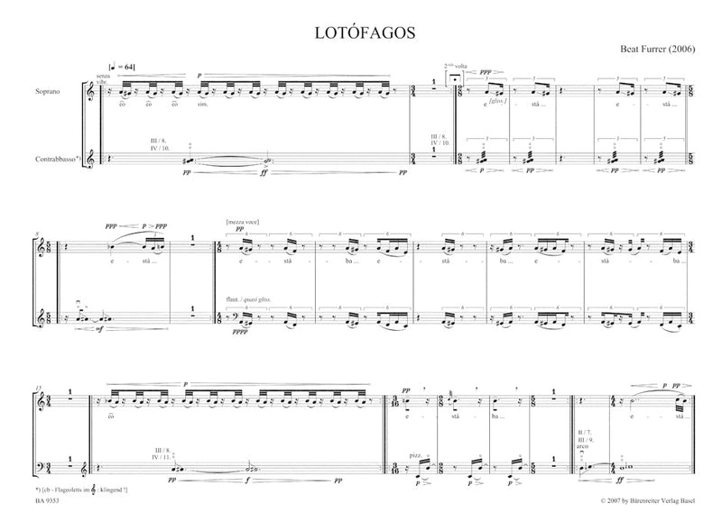 lotófagos I für Sopran und Kontrabass (2006)