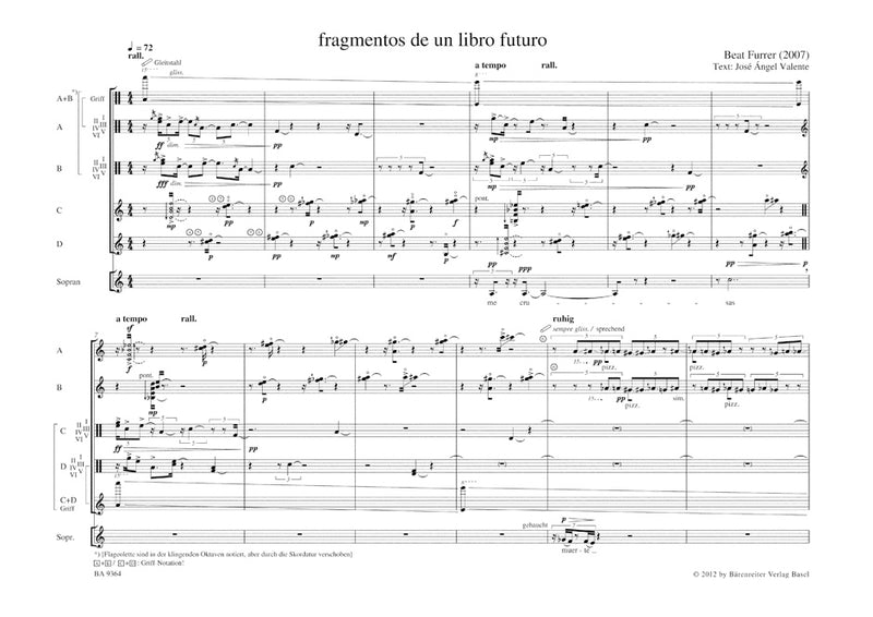 fragmentos de un libro futuro for soprano and guitar-quartet (2007)