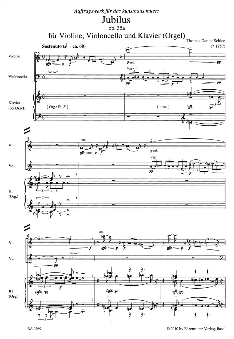 Jubilus für Violine, Violoncello und Klavier (Orgel) op. 35a (2007)