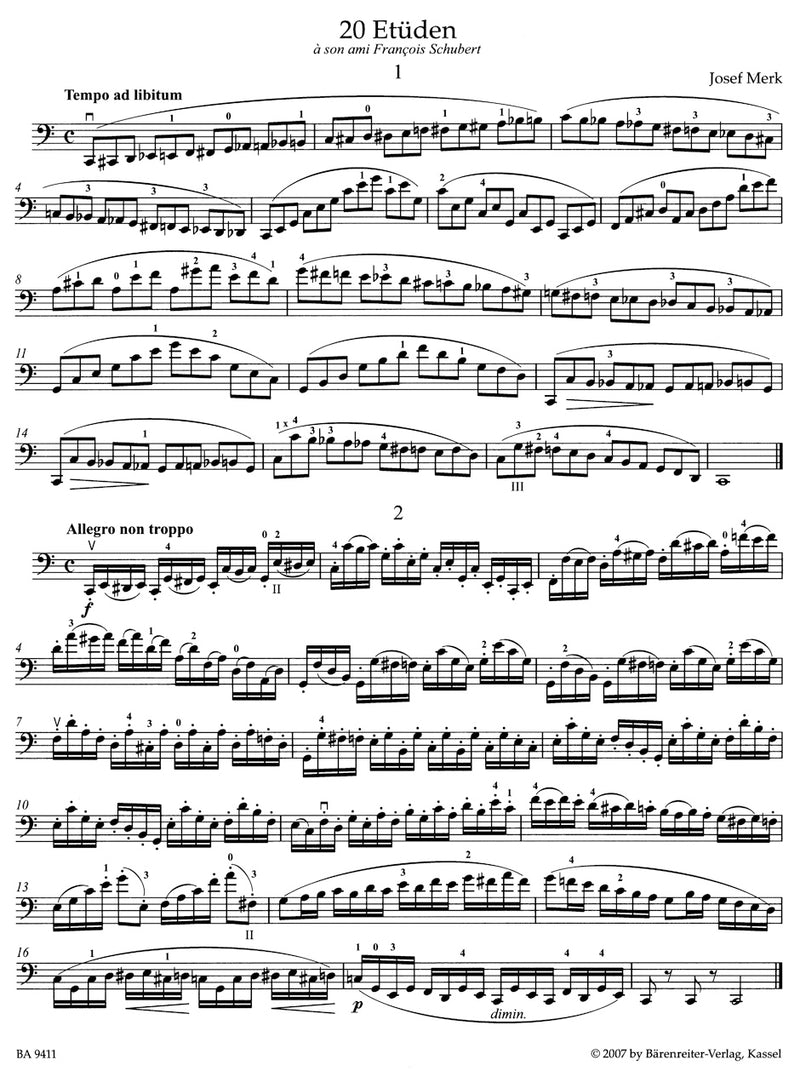 20 Etudes for Violoncello op. 11