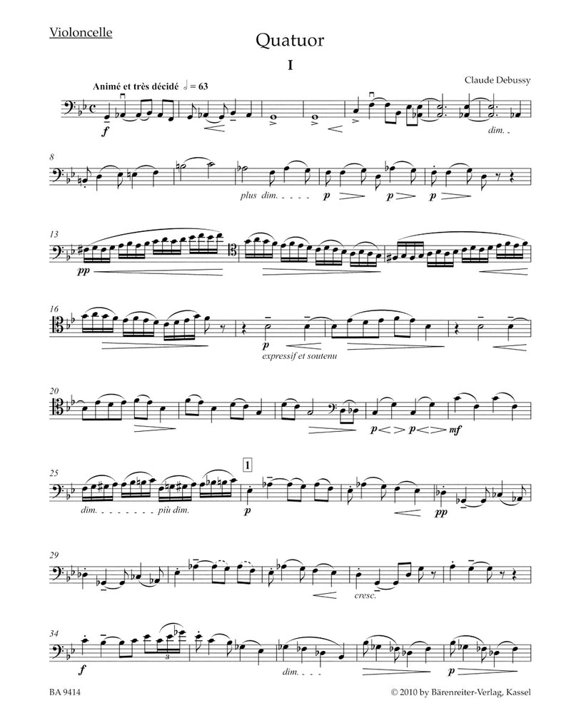 Quartet for 2 Violins, Viola and Violoncello op. 10 [set of parts]
