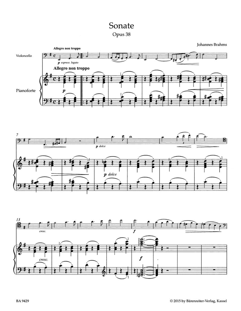Sonata for Violoncello and Piano E minor op. 38
