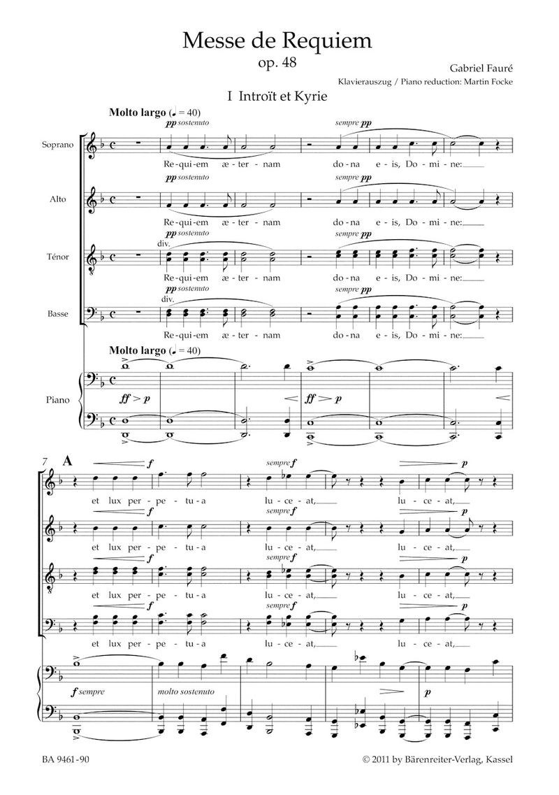 Messe de Requiem op. 48 (Version of 1900) （ヴォーカル・スコア）