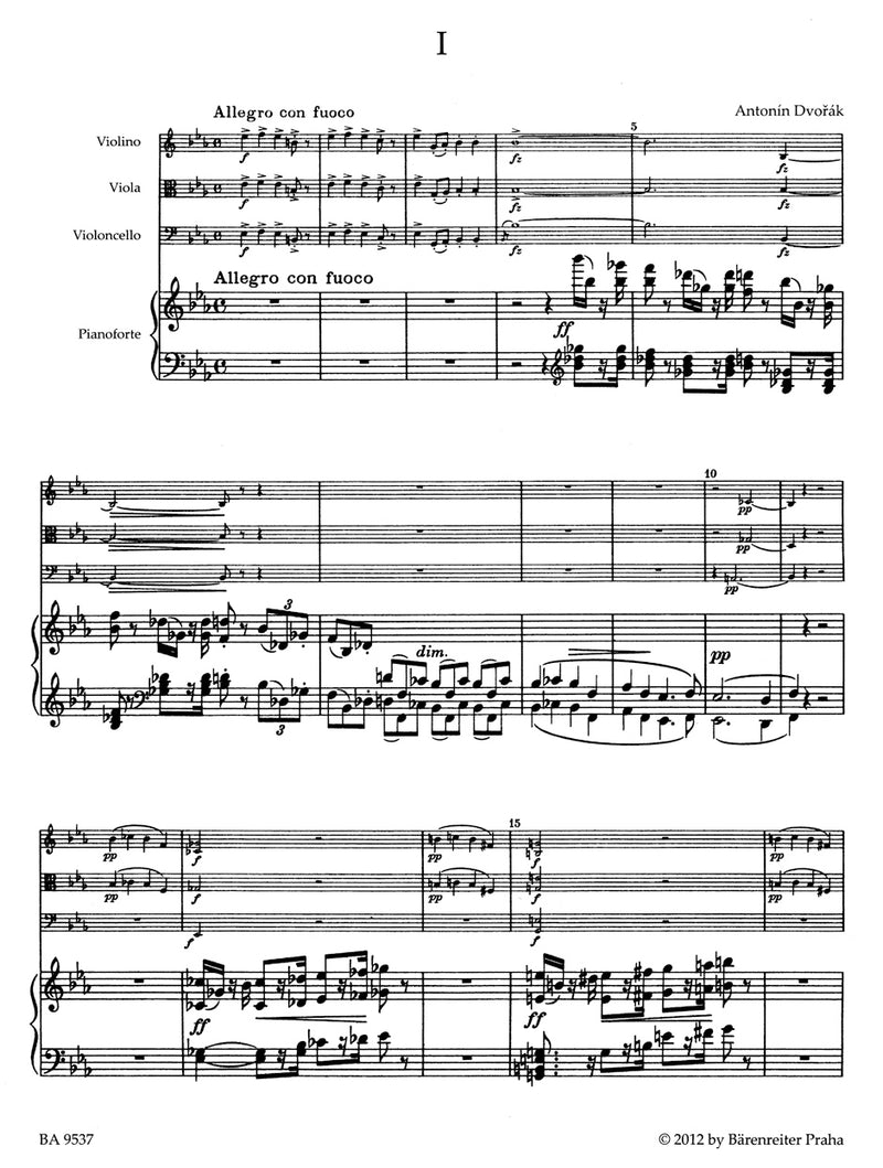 Piano Quartet E-flat major op. 87 [Performance score, set of parts]