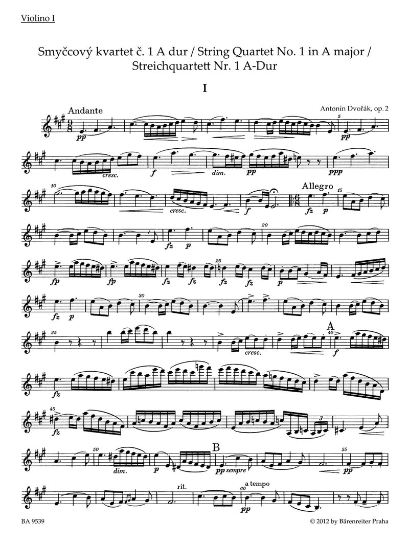 String Quartet Nr. 1 A major op. 2 [set of parts]