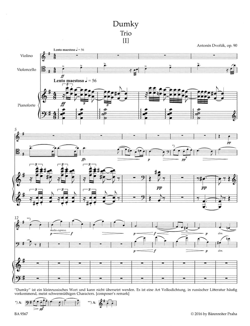 Dumky Trio, op. 90 [Performance score, part(s)]
