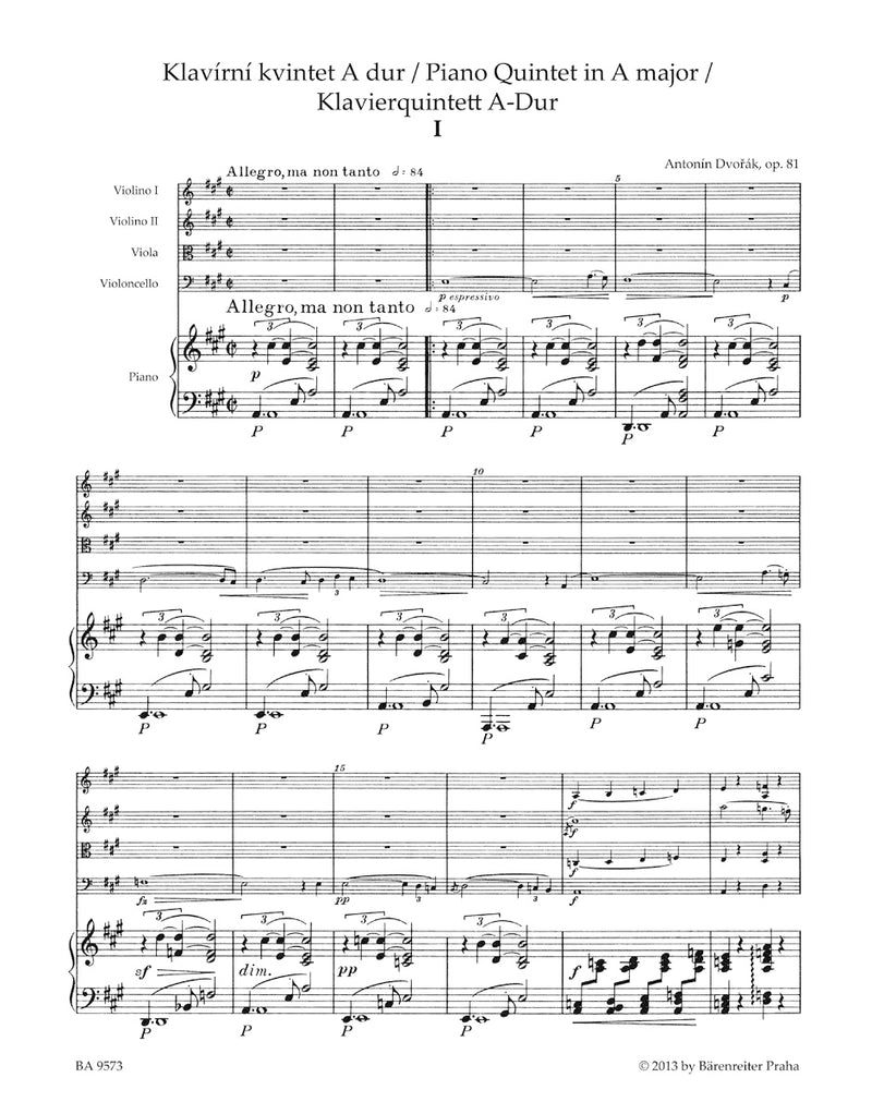 Piano Quintet A major op. 81 [Performance score, set of parts]