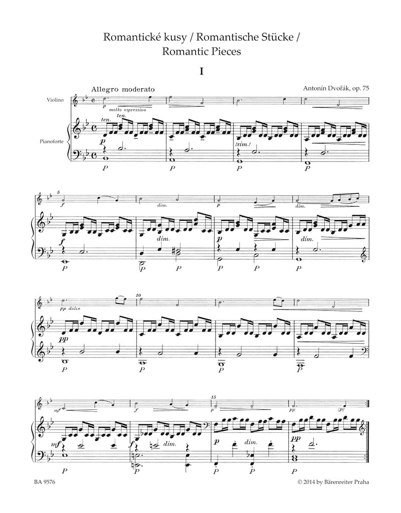 Romantic Pieces for Violin and Piano op. 75 [Performance score, part(s)]