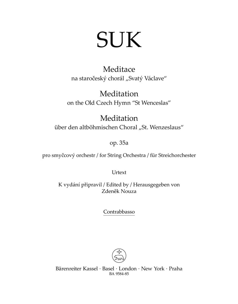 Meditation über den altböhmischen Choral "St. Wenzeslaus" für Streichorchester op. 35a [double bass part]