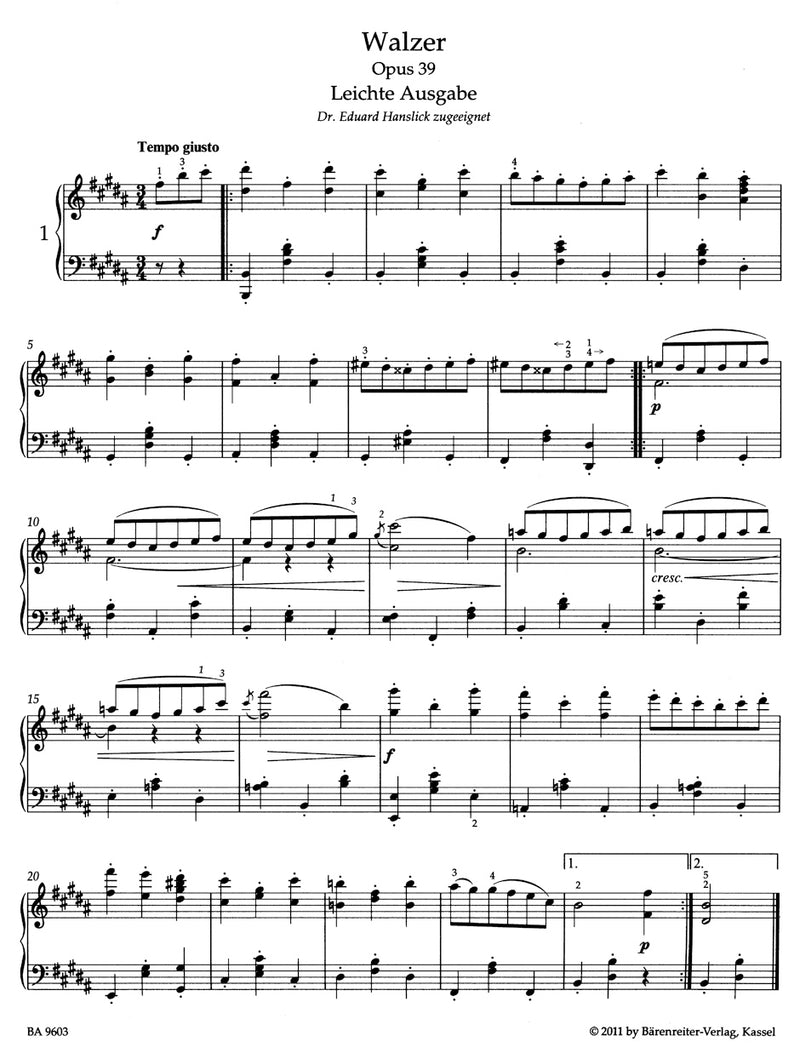Waltzes op. 39 (Easy edition, arranged by the composer)