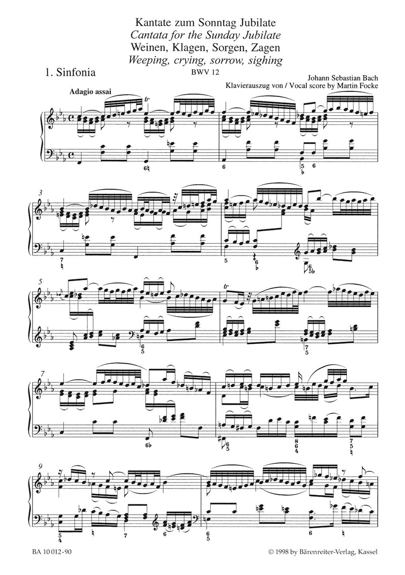 Weinen, Klagen, Sorgen, Zagen BWV 12（ヴォーカル・スコア）