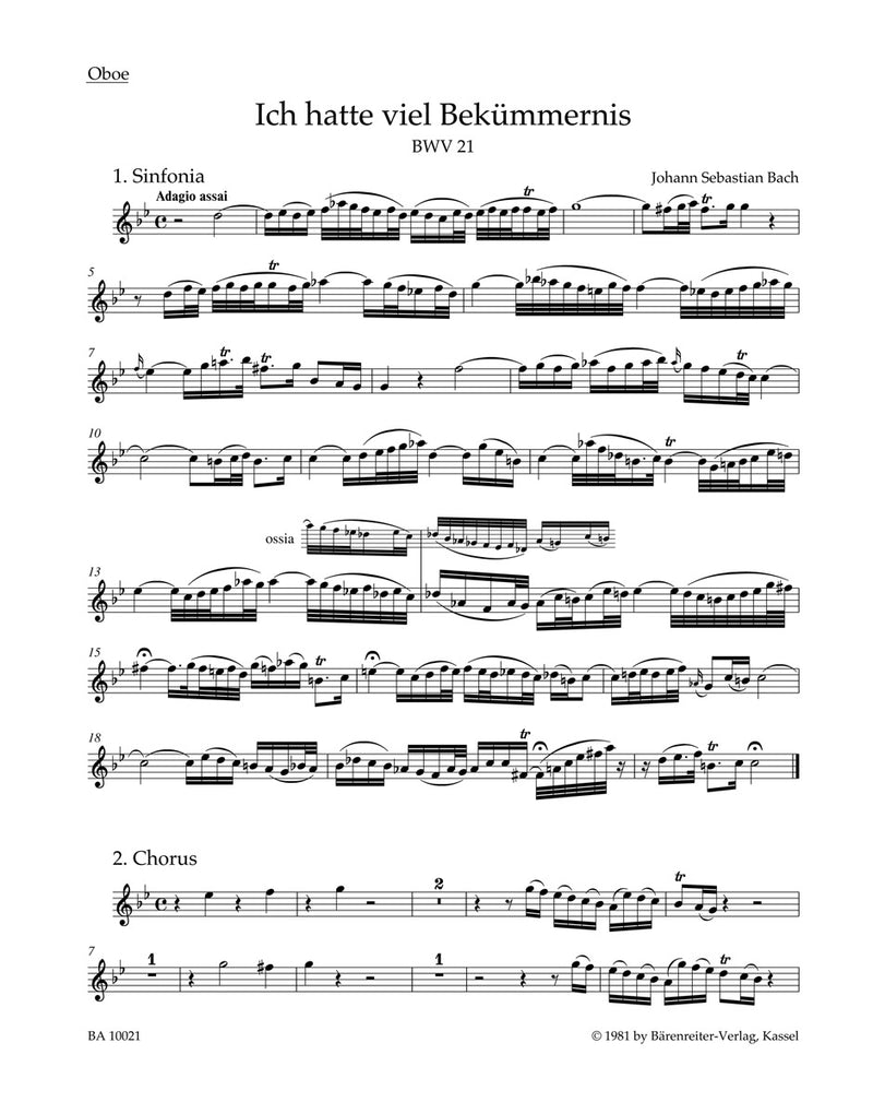 Ich hatte viel Bekümmernis BWV 21 [set of wind parts]