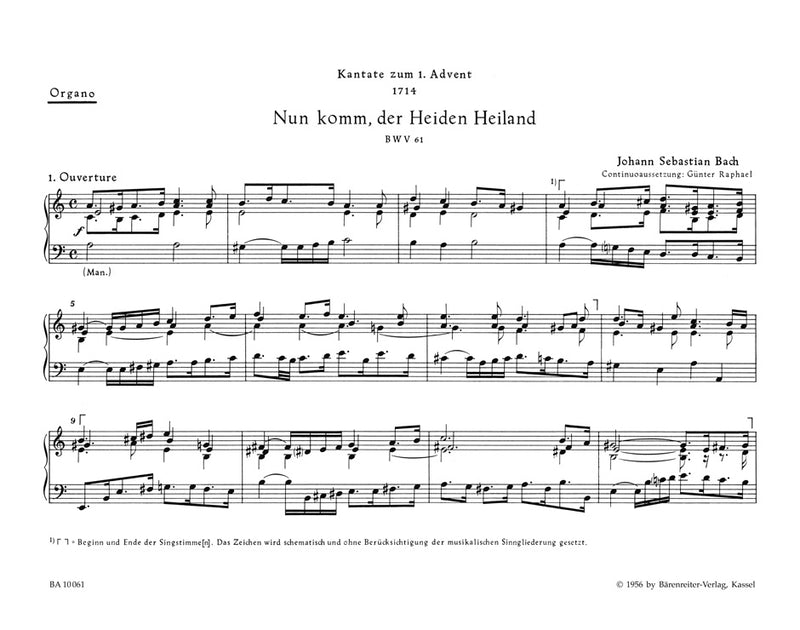 Nun komm, der Heiden Heiland, BWV 61 [organ part]