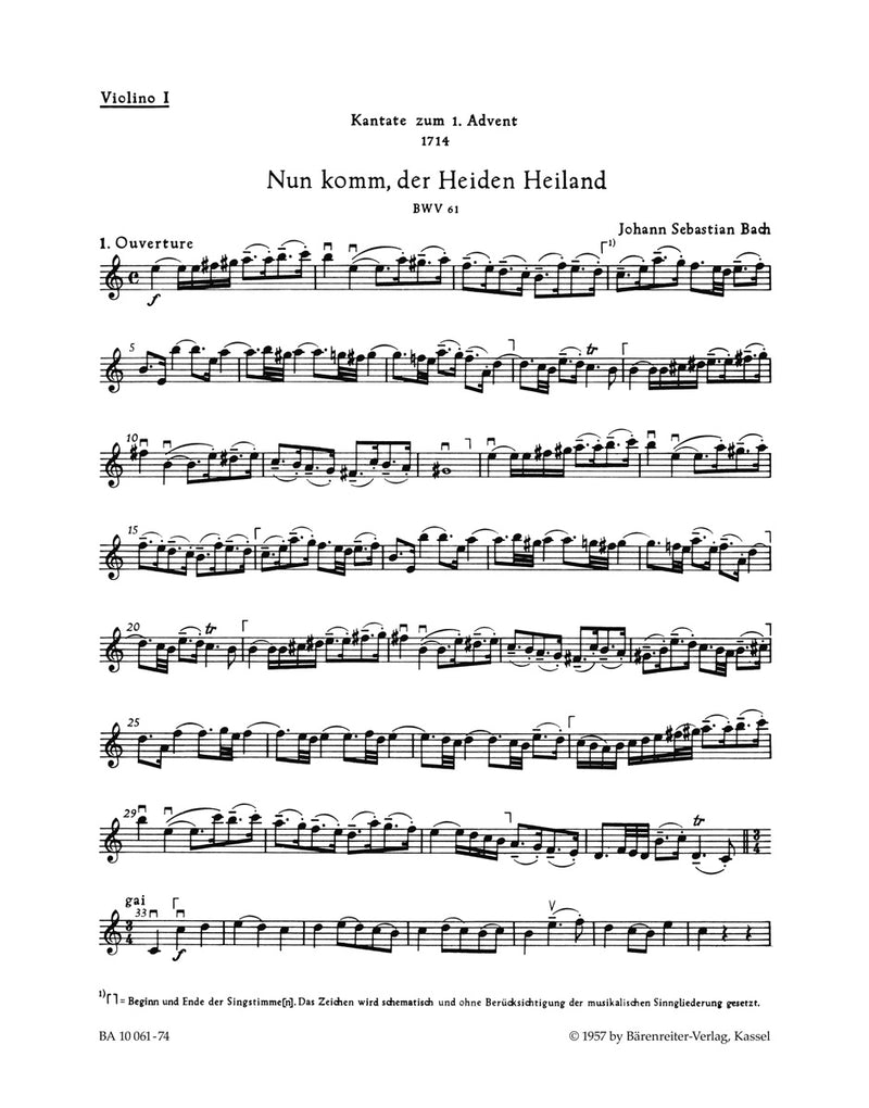 Nun komm, der Heiden Heiland, BWV 61 [violin 1 part]