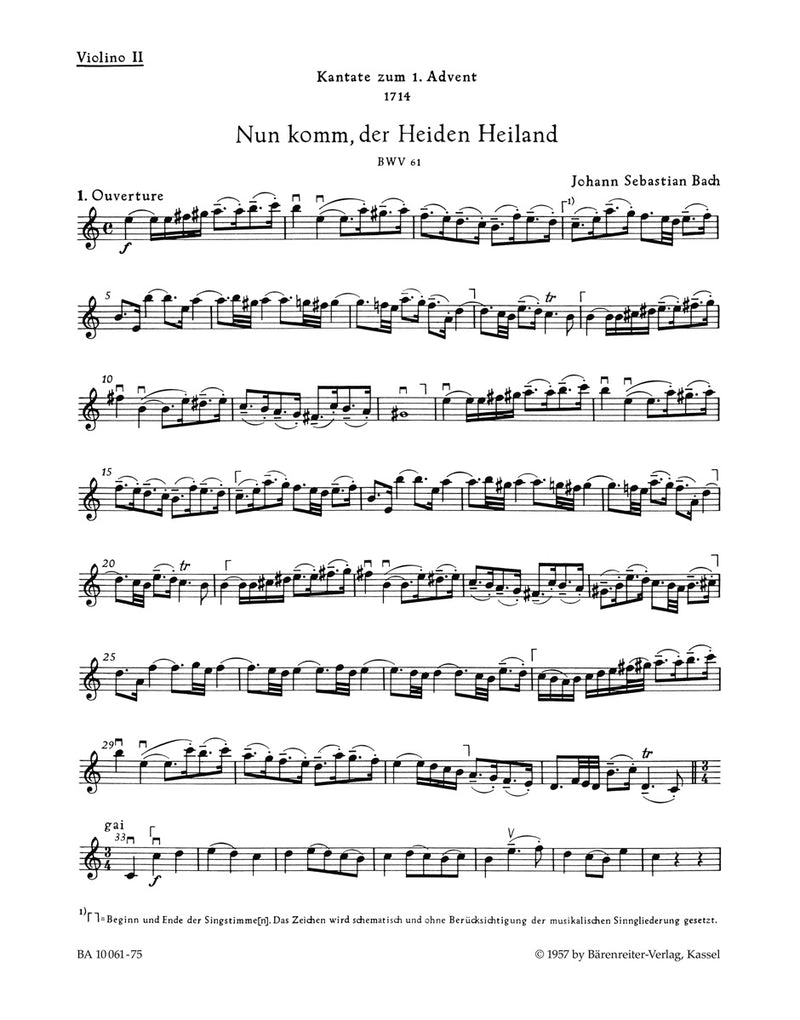 Nun komm, der Heiden Heiland, BWV 61 [violin 2 part]