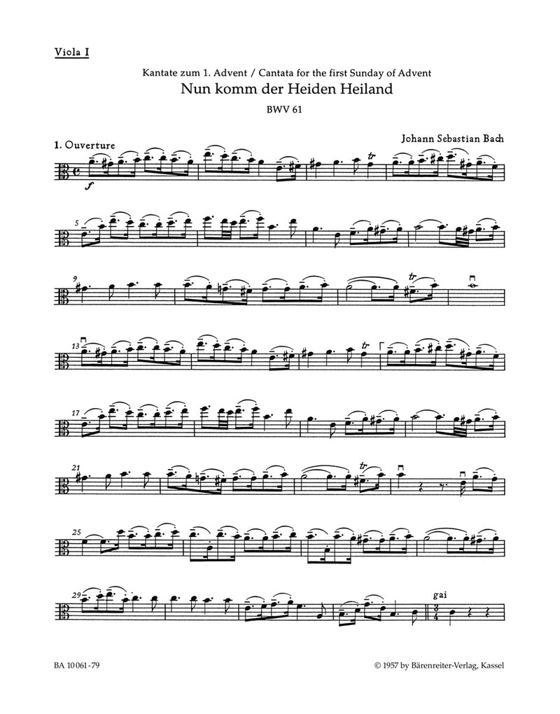 Nun komm, der Heiden Heiland, BWV 61 [viola1 part]
