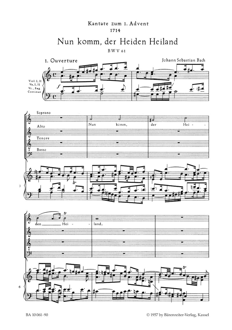 Nun komm, der Heiden Heiland, BWV 61 （ヴォーカル・スコア）