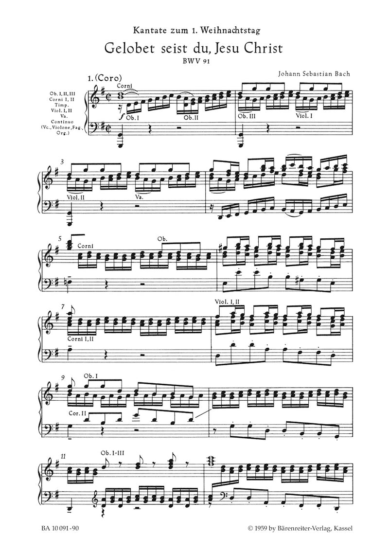 Gelobet seist du, Jesu Christ, BWV 91 （ヴォーカル・スコア）