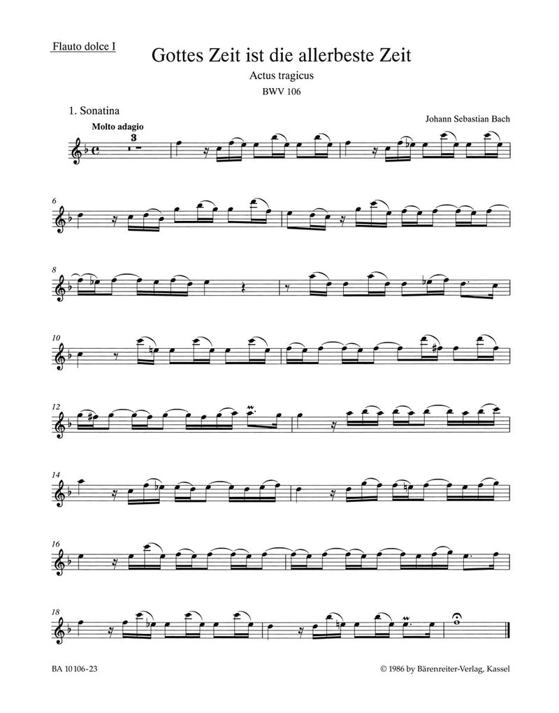 Gottes Zeit ist die allerbeste Zeit BWV 106 [alto recorder1 part]