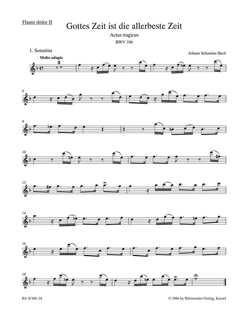 Gottes Zeit ist die allerbeste Zeit BWV 106 [alto recorder2 part]