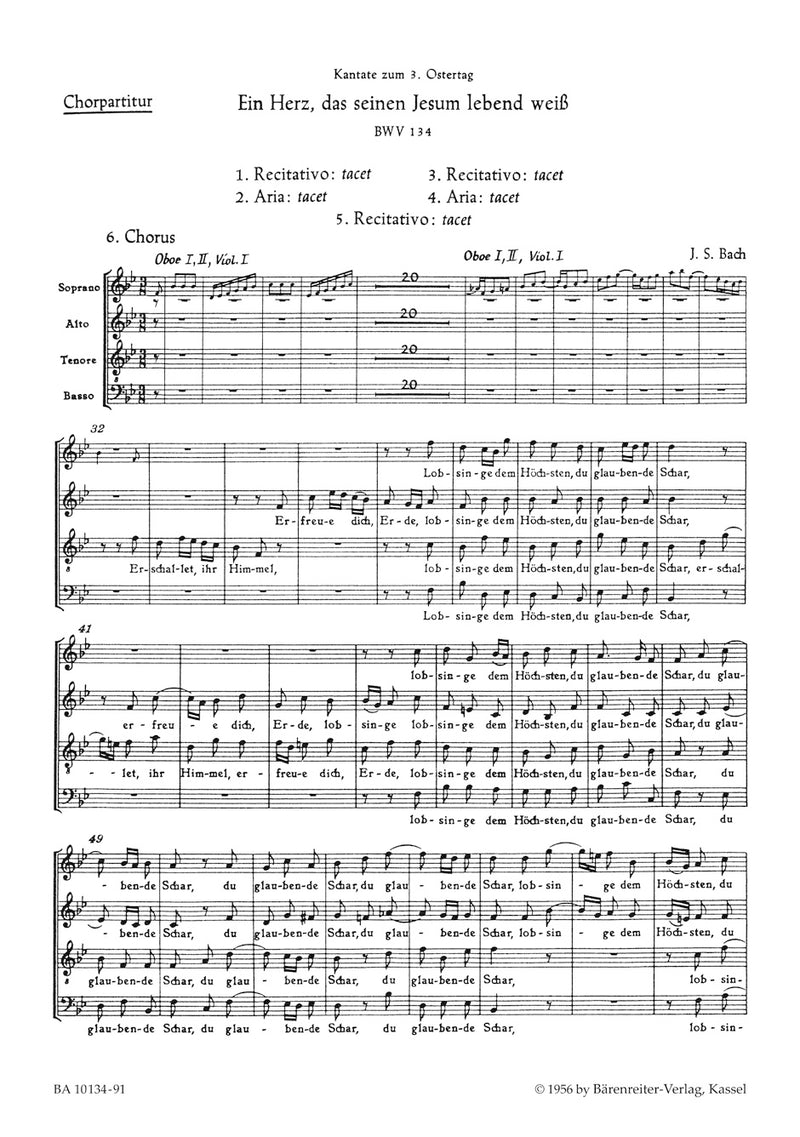 Ein Herz, das seinen Jesum lebend weiß BWV 134 [合唱楽譜]