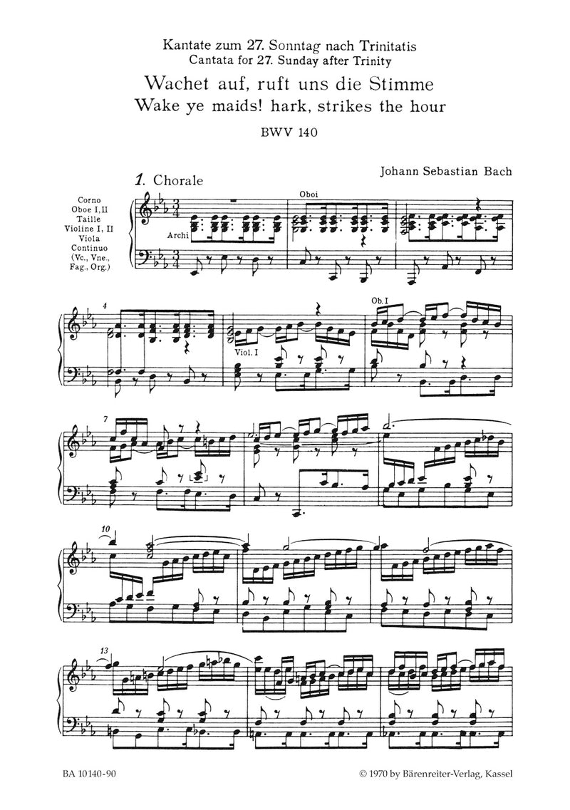 Wachet auf, ruft uns die Stimme BWV 140（ヴォーカル・スコア） / J.S. Bach (Bärenreiter)
