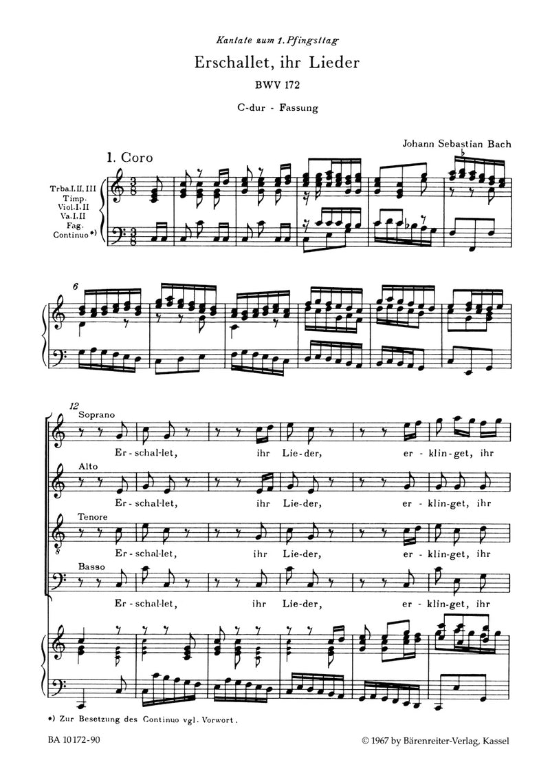 Erschallet, ihr Lieder, BWV 172 (C major version) （ヴォーカル・スコア）