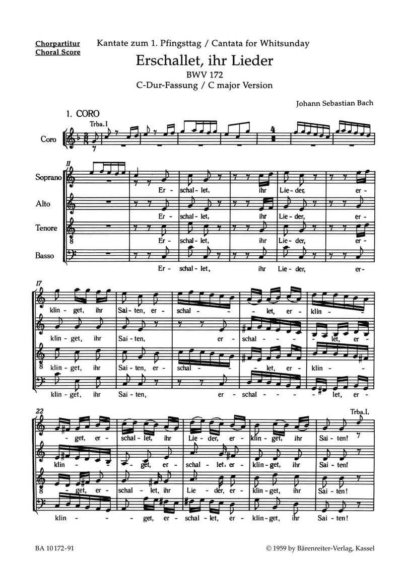 Erschallet, ihr Lieder, BWV 172 (C major version) [合唱楽譜]
