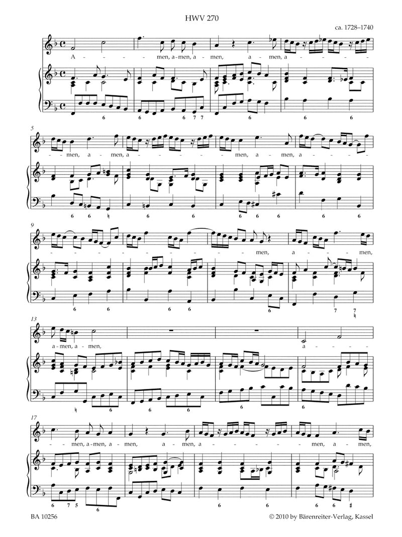 Nine Amen and Halleluja Movements for Soprano and Basso continuo HWV 269-277 [singing score]