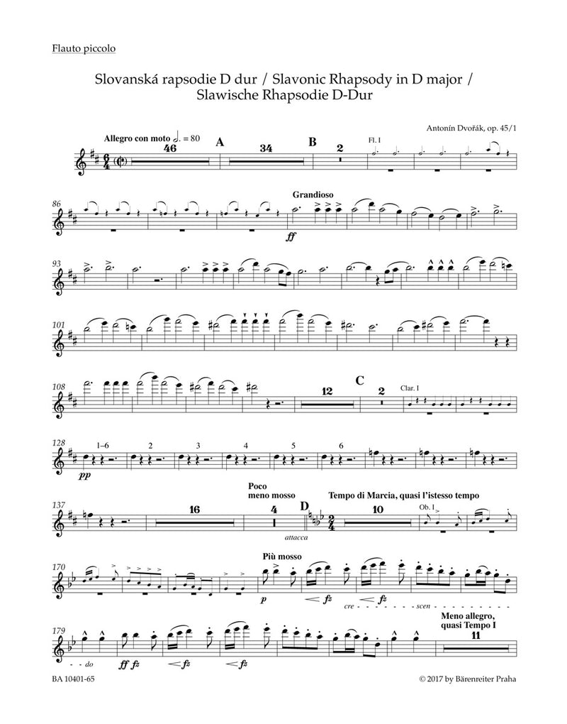 Slavonic Rhapsody Nr. 1 D major op. 45 [set of wind parts]