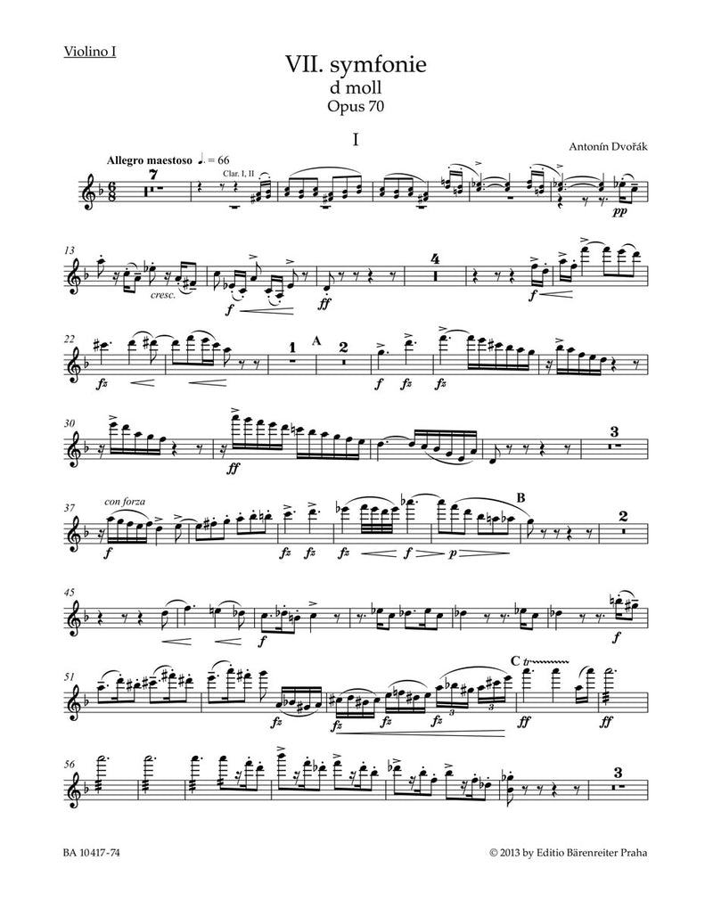 Symphonie Nr. 7 d-Moll = Symphony no. 7 D minor op. 70 [violin 1 part]