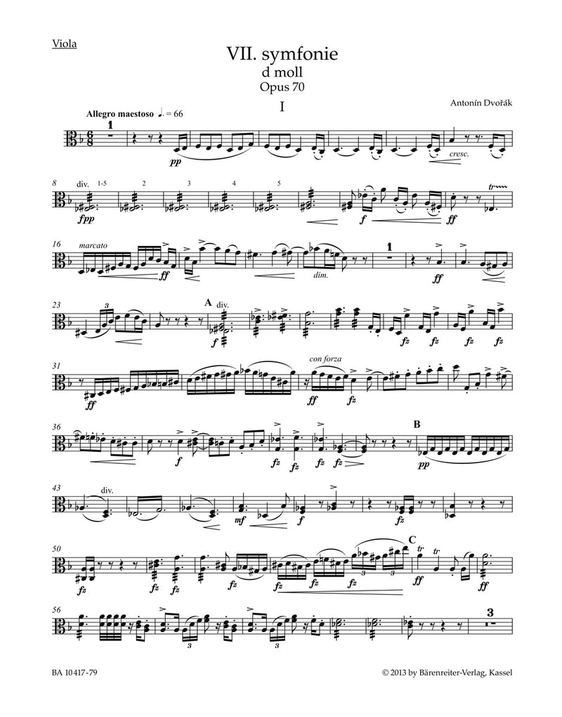 Symphonie Nr. 7 d-Moll = Symphony no. 7 D minor op. 70 [viola part]
