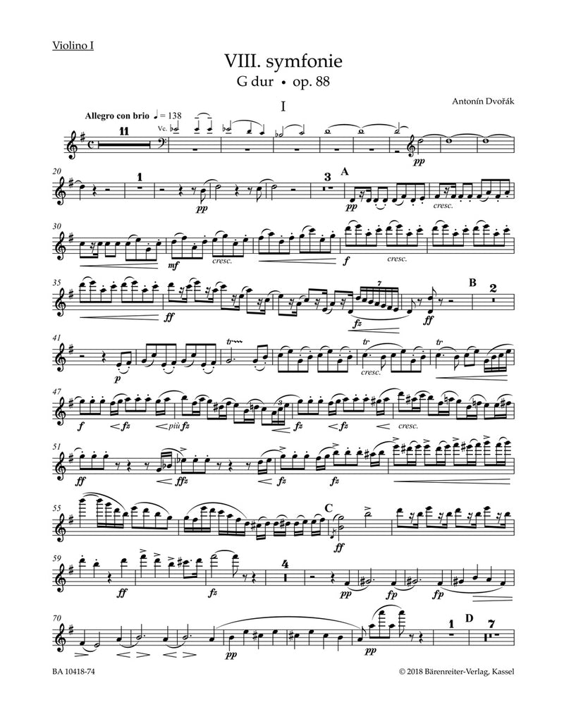 Symphonie Nr. 8 G-Dur = Symphony no. 8 in G major op. 88 [violin 1 part]