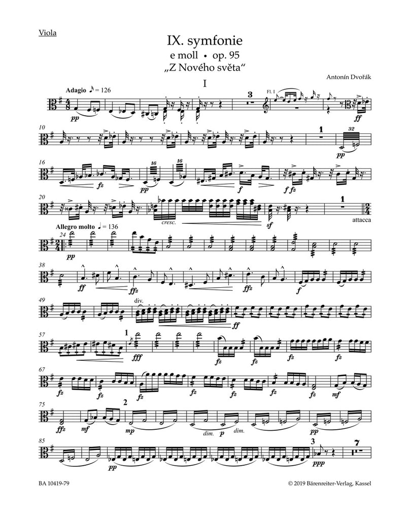 Symphonie Nr. 9 e-Moll "Aus der Neuen Welt" = Symphony no. 9 in E minor op. 95 "From the New World"[viola part]