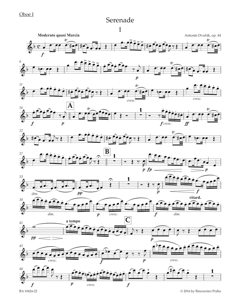 Serenade for Wind Instruments, Violoncello and Double Bass op. 44 [set of parts]