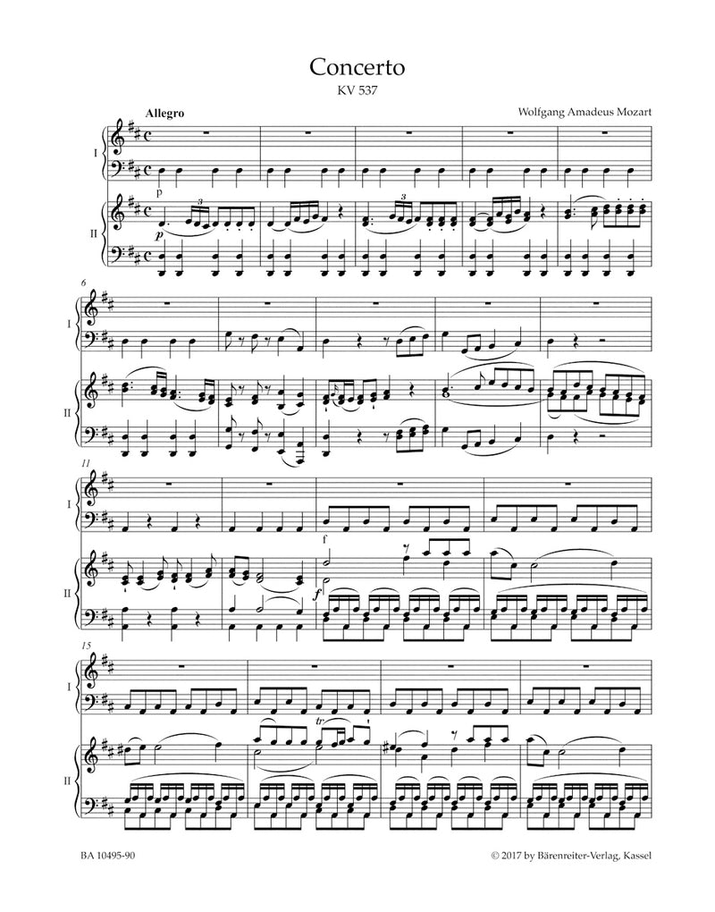 Concerto for Pianoforte and Orchestra Nr. 26 D major K. 537 "Coronation Concerto"（ピアノ・リダクション）