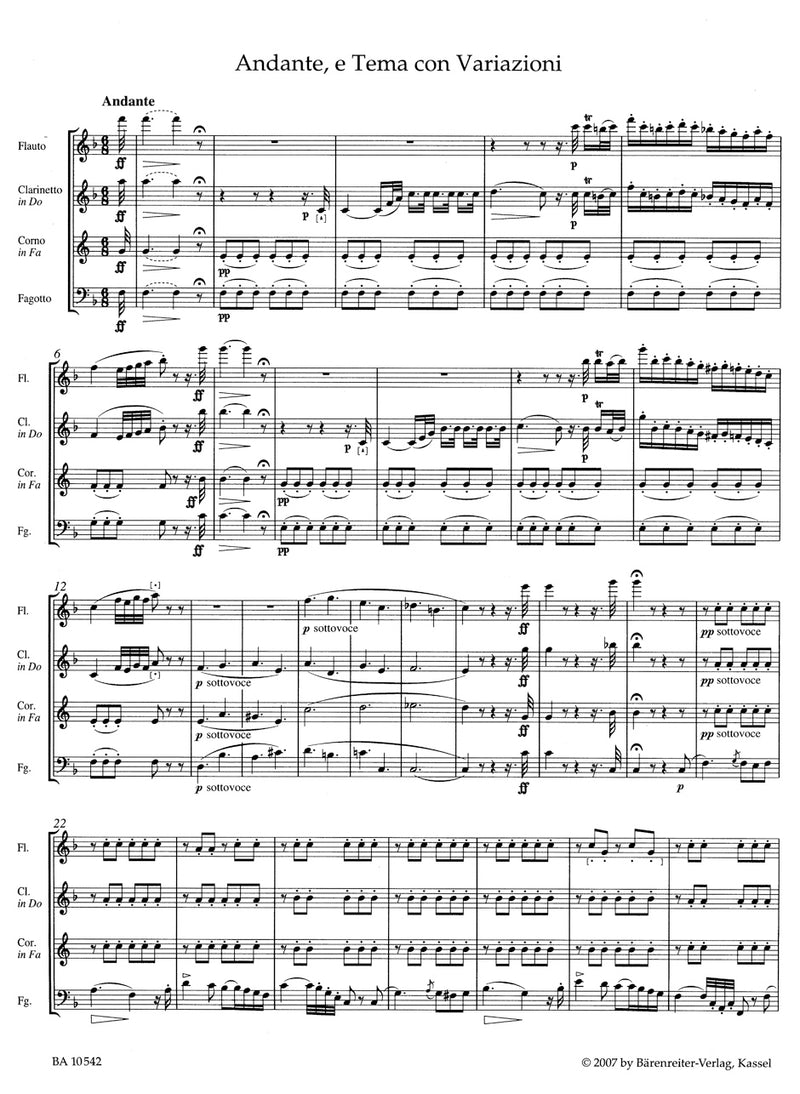Andante and Theme and Variations for Flute, Clarinet, Horn and Bassoon [score & parts]